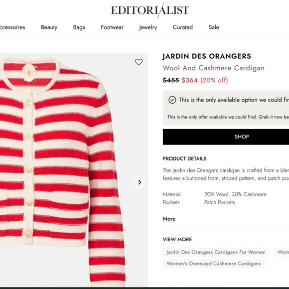 NWOTRed + Off-White Striped Long Sleeve Cardigan Sweater Gold Buttons Heavy Knit - Picture 3 of 6